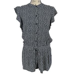 Rails Ellie Petals Romper Women Size Small Black White Floral Buttoned Front